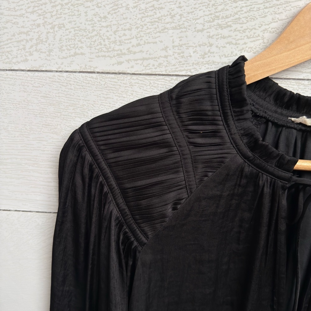 Grade & Gather | Satin Black Pleated Shoulder Blouse – Romantic Boho | Size S - Picture 7 of 10